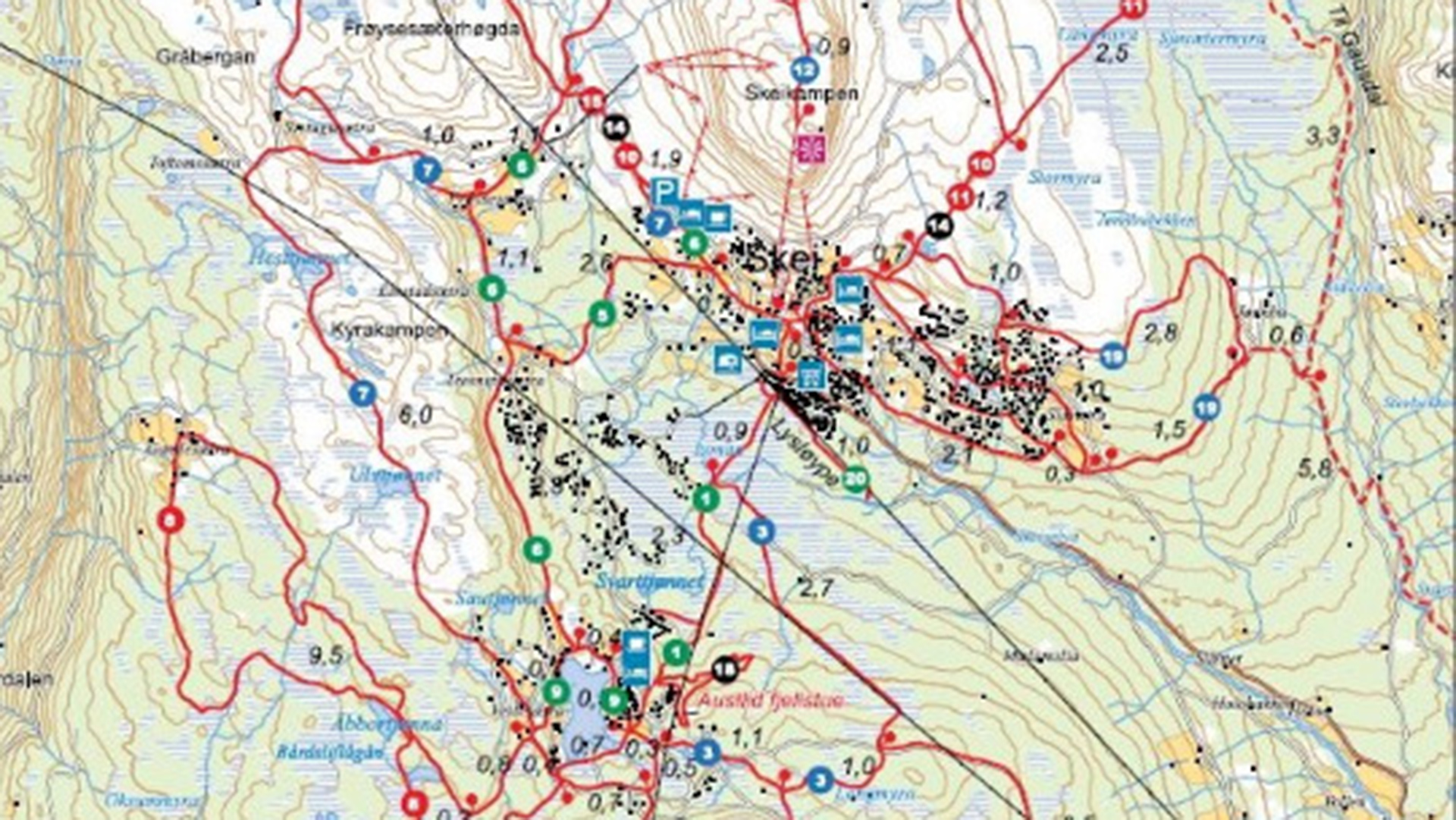 kart over langrennsløypene på Skeikampen