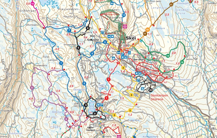 kart over langrennsløypene på Skeikampen